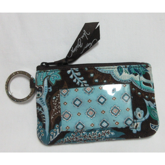 Vera Bradley JAVA BLUE Zip ID Case - Change Wallet - Key Ring 5" x 3" - Picture 3 of 6